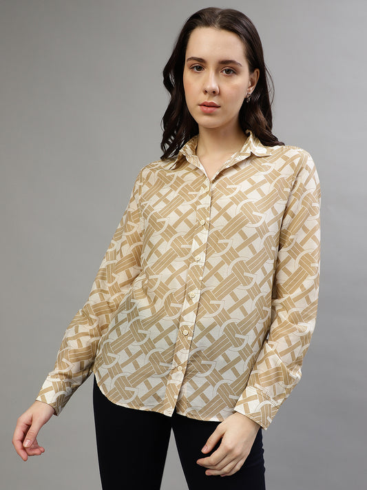 Gant Khaki Fashion Printed Regular Fit Shirt