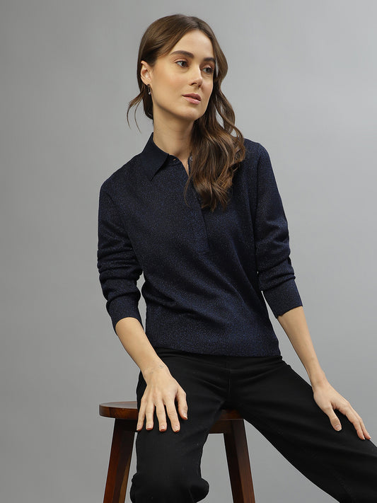 Gant Women Solid Polo Full Sleeves Sweater