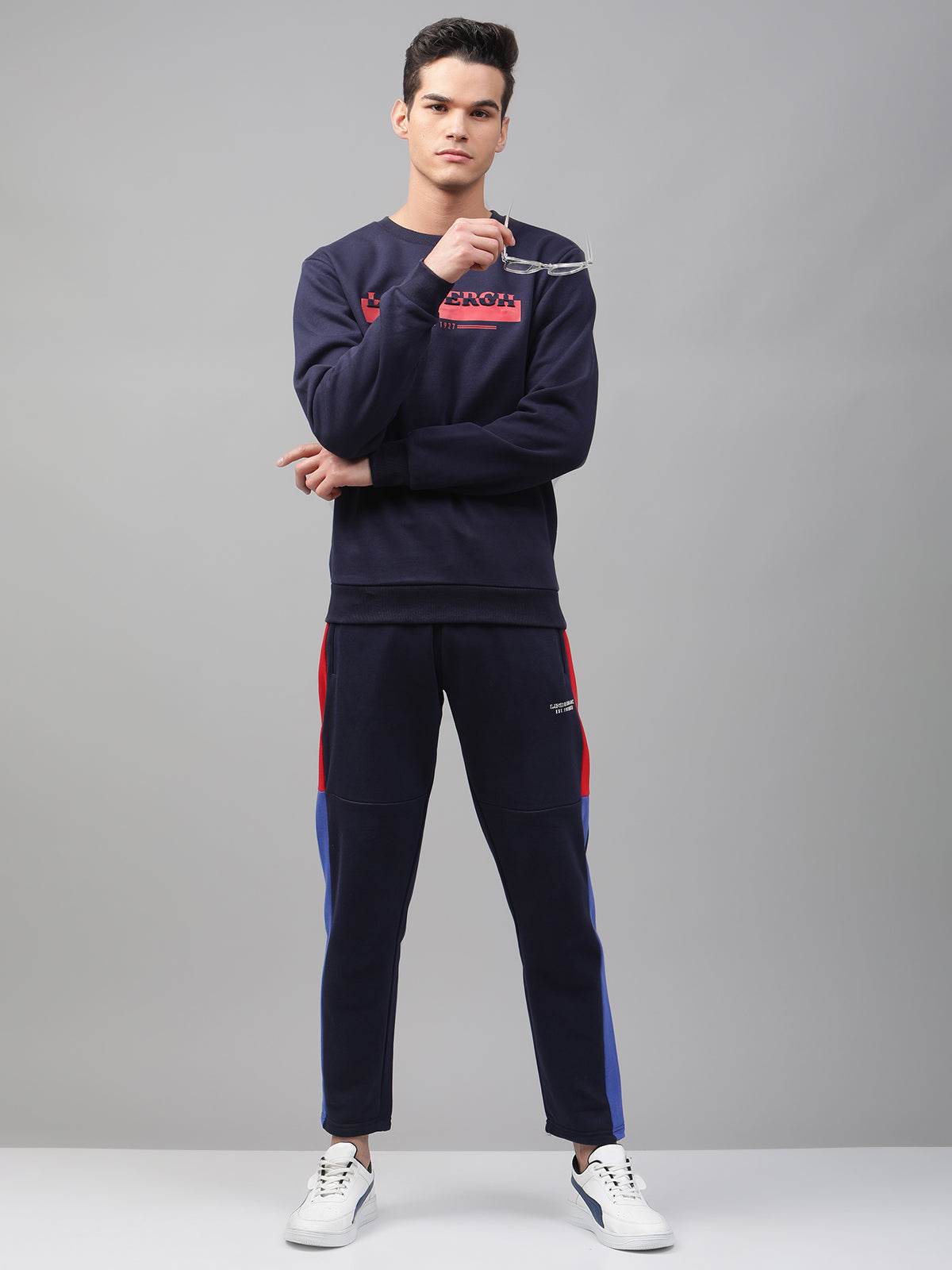 Lindbergh Men Navy Blue Solid Round Neck Full Sleeves SweaT-shirt