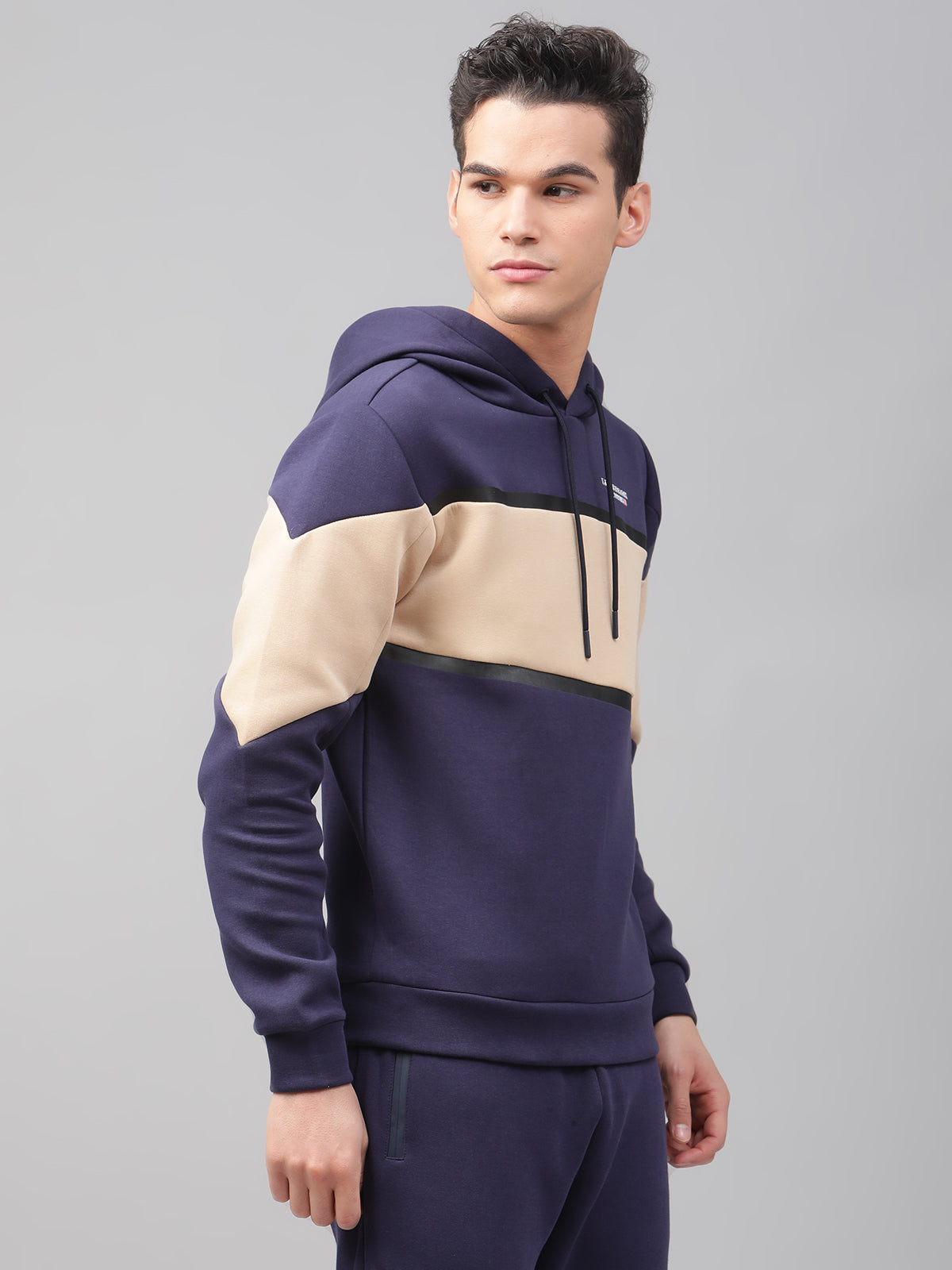 Lindbergh Men Multi Colour blocked Hooded Full Sleeves SweaT-shirt