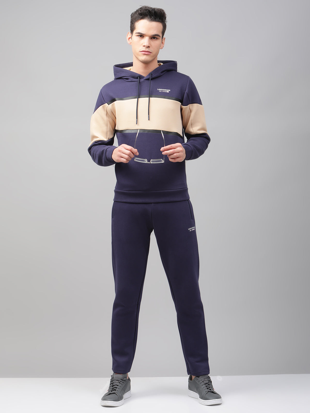 Lindbergh Men Multi Colour blocked Hooded Full Sleeves SweaT-shirt