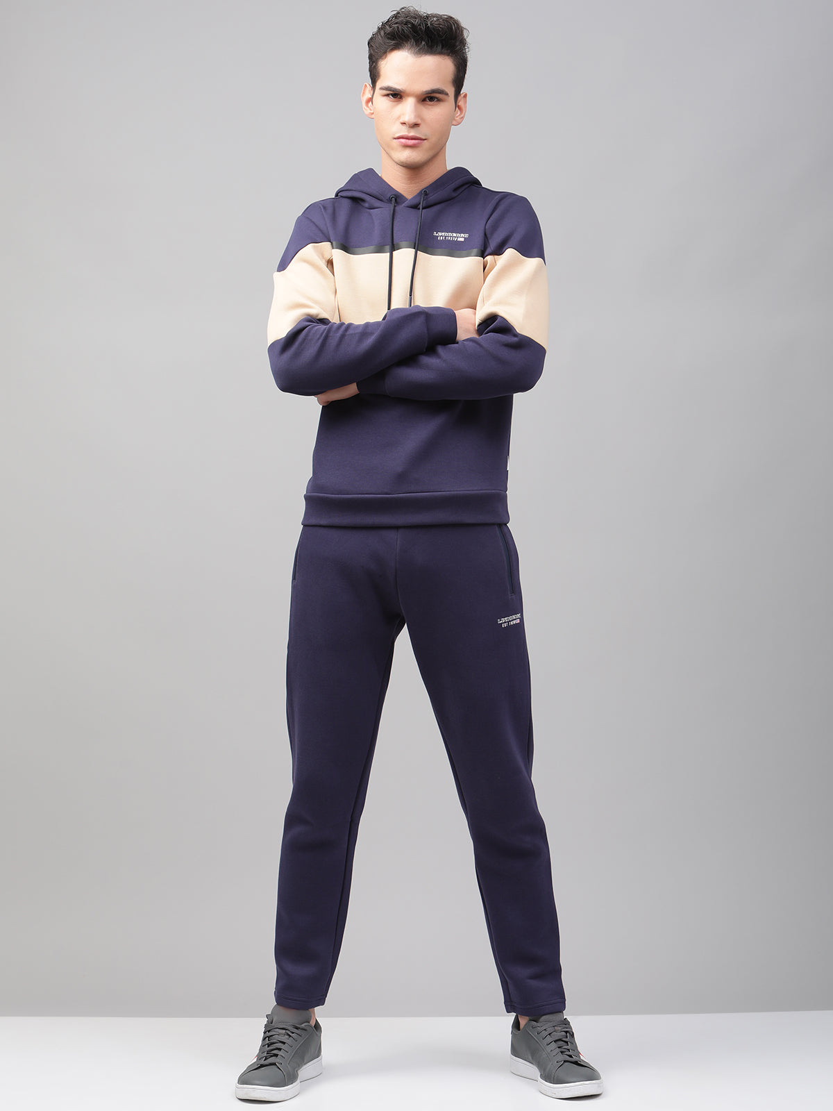 Lindbergh Men Multi Colour blocked Hooded Full Sleeves SweaT-shirt