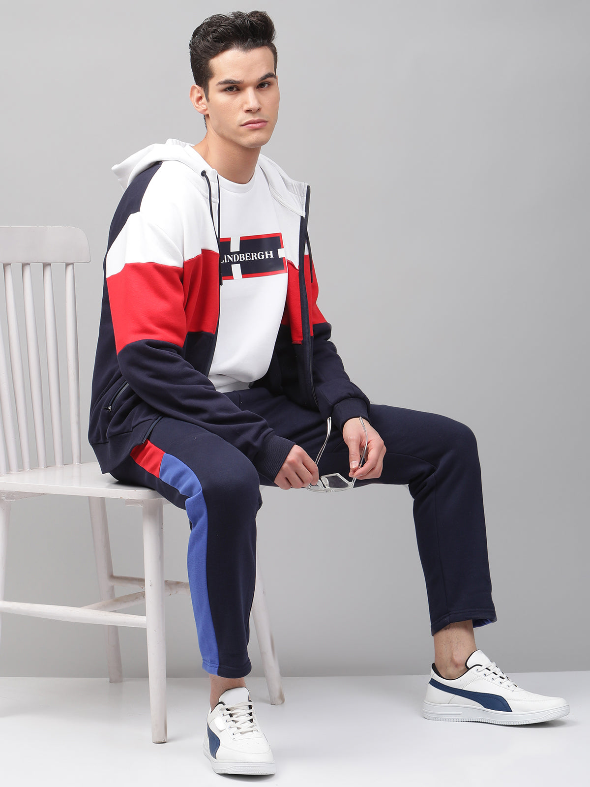 Lindbergh Men Multi Colour blocked Hooded Full Sleeves SweaT-shirt