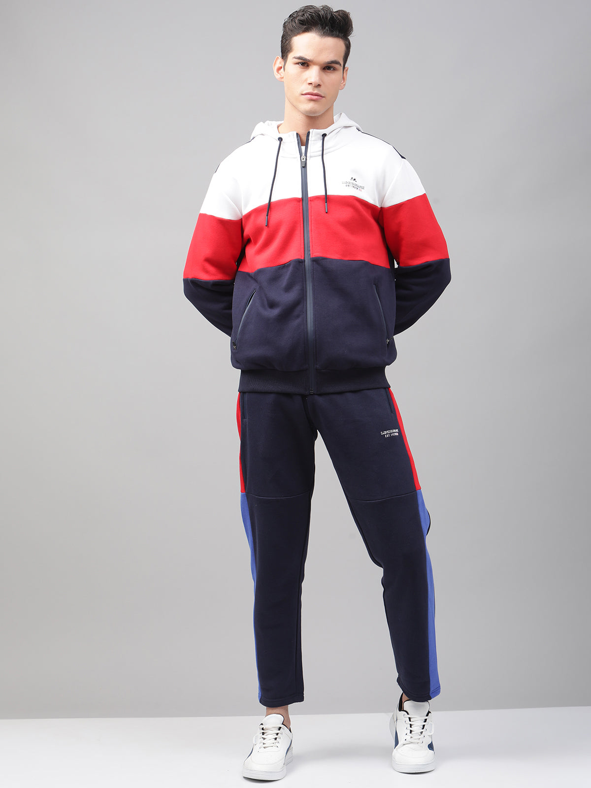 Lindbergh Men Multi Colour blocked Hooded Full Sleeves SweaT-shirt