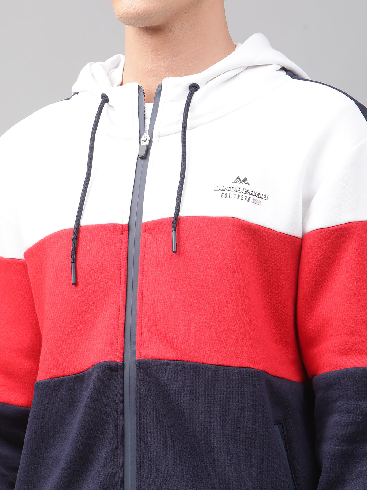 Lindbergh Men Multi Colour blocked Hooded Full Sleeves SweaT-shirt