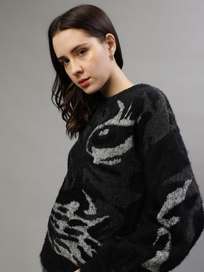 Dkny Women Self Design Round Neck Full Sleeves Sweater