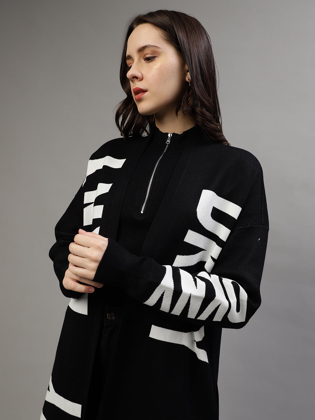 Dkny Women Self Design Turtle Neck Full Sleeves Sweater