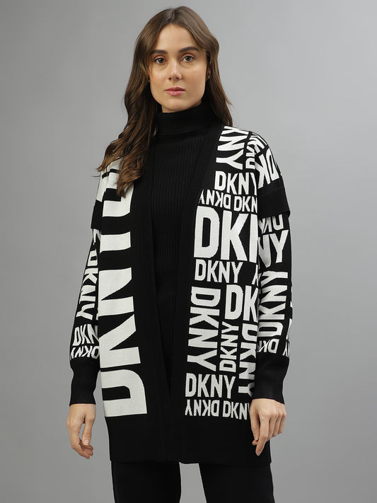 Dkny Women Printed Front Open Full Sleeves Sweater