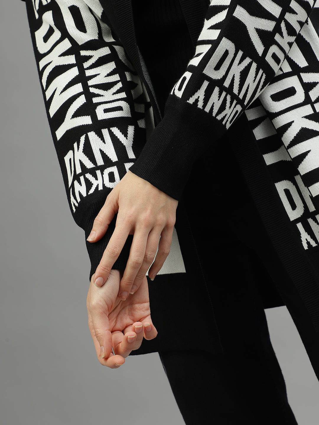 Shop Dkny Women Printed Front Open Full Sleeves Sweater Online