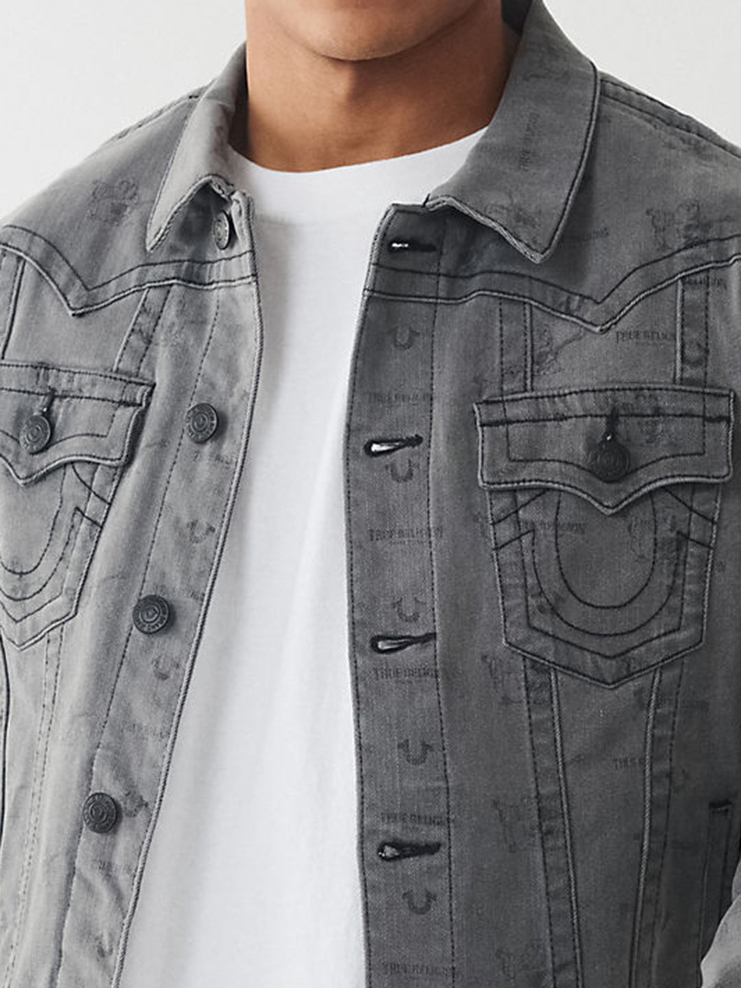 Shop True Religion Grey Classic Needle Jimmy Slim Fit Denim Jacket