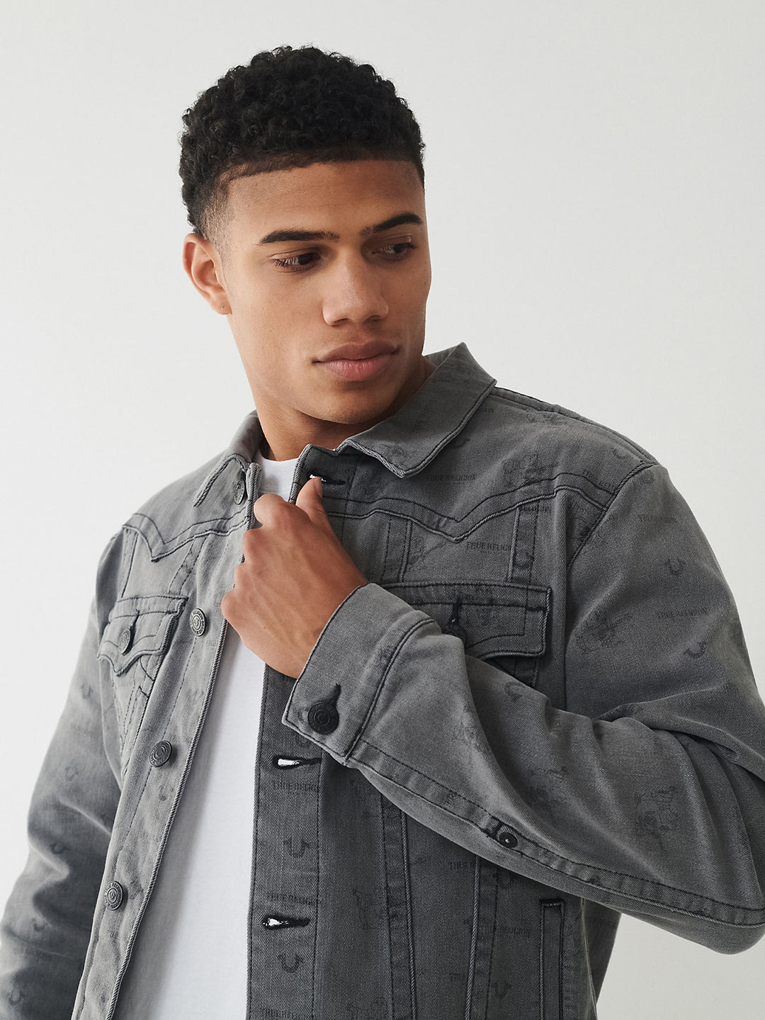 Shop True Religion Grey Classic Needle Jimmy Slim Fit Denim Jacket