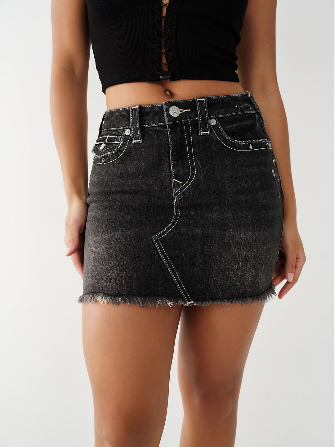 True Religion Black Sadie Skinny Fit Denim Skirt