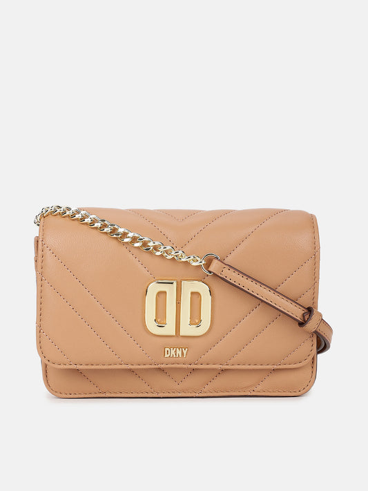 Dkny Women Beige Solid Quilted Sling Bag