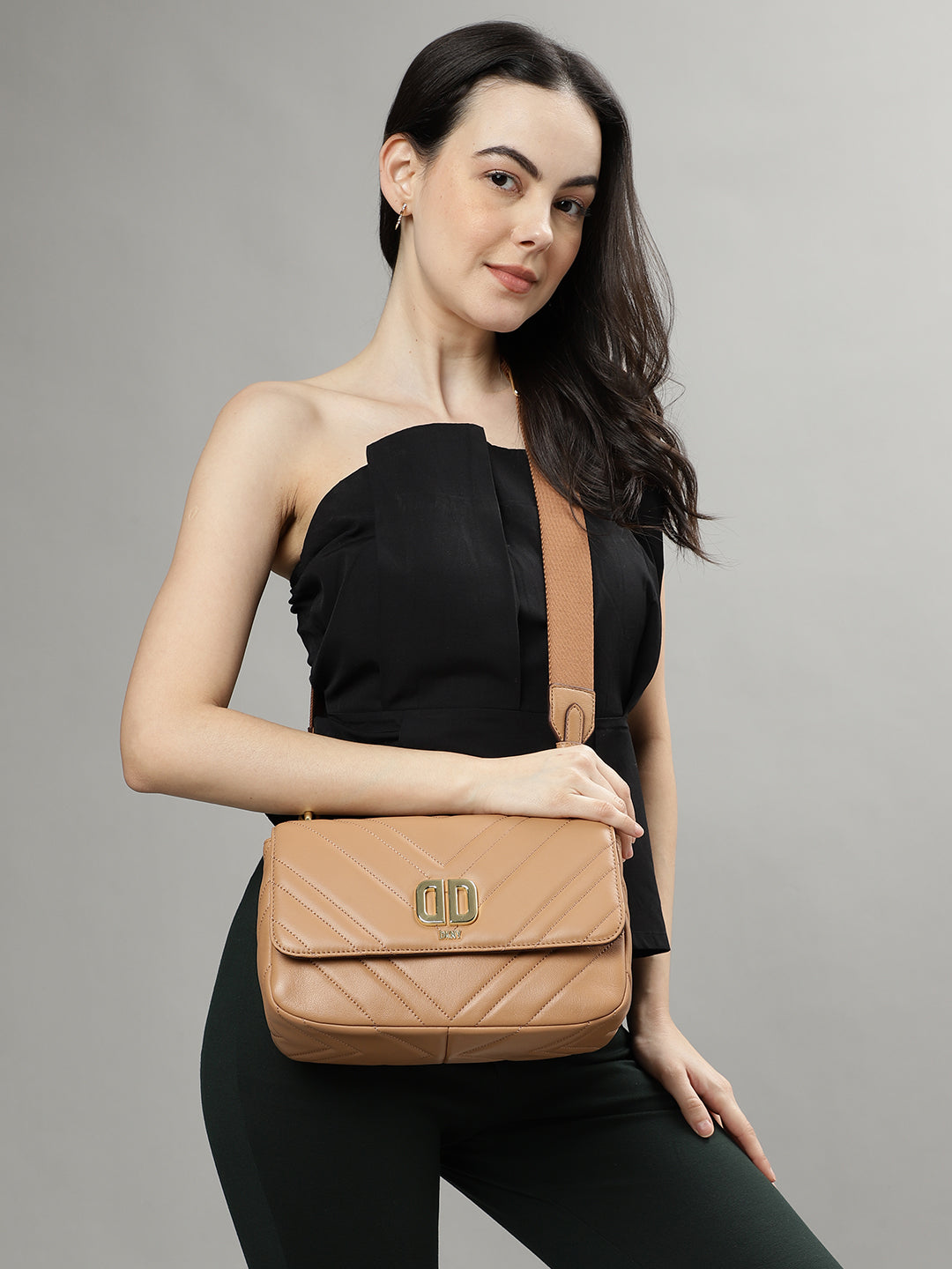 Dkny Women Brown Solid Quilted Shoulder Bag